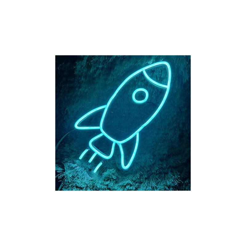 Rocket neon (7x14 inches) Neon Sign/Lights Neon LED Light, Decorative Light for Room, Glass Tube Lights Sign for Bedroom, Party and Bar (Ice Blue)