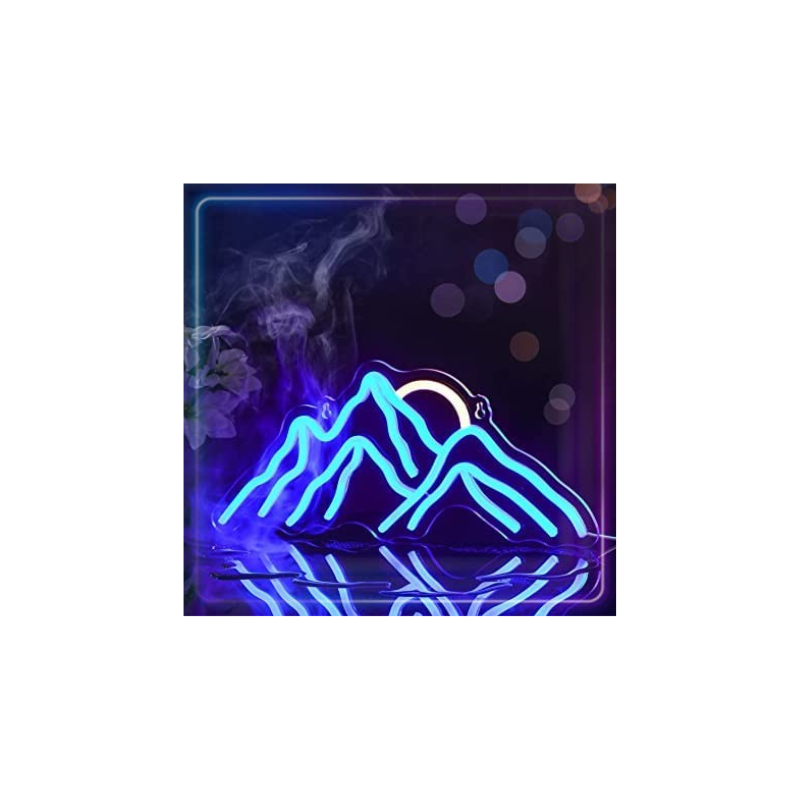 LED Mountains Neon Night Light Sign, Neon Signs for Wall Decor Blue Neon Sign Light Mountain for Home Bedroom Cafe Office Birthday Living Room Hotel Decor Christmas Gift (Ice Blue),10x18 Inch