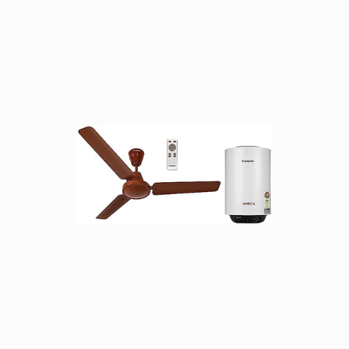 Crompton Energion HS 1200 mm Energy Efficient 5 Star Rated High Speed BLDC Ceiling Fan with Remote & Amica 25-L 5 Star Rated Storage Water Heater with Free Installation and Connection Pipes (White)