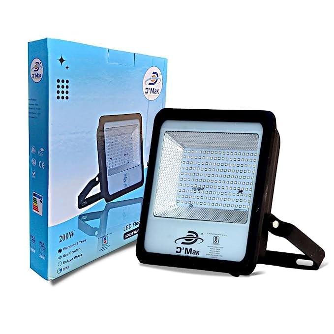 D'Mak LED Flood Light White Focus Grey Body Down Chock Waterproof IP65 for Outdoor Purposes (200W LED Flood Light,Aluminium)