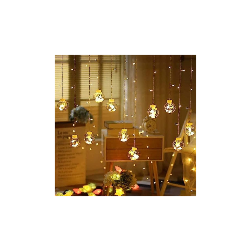 Gesto 8 Feet 12 Wishball LED Curtain String Lights Window Curtain Led Lights for Decoration with 8 Flashing Modes-Plastic