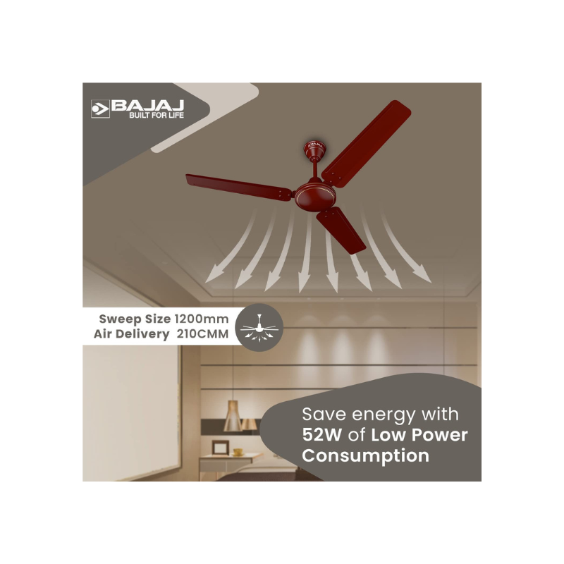 Bajaj Frore EE/12S1 1200 mm (48") Ceiling Fans for Hor Long Life |High Air Delivery |2-Yr Warranty Brownme |BEE Star Rated Energy Efficient Ceiling Fan |Rust Free Coating fo
