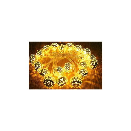 PESCA Golden Metal Heart Ball String Lights for Indoor Outdoor Decoration Diwali Light for Party Birthday Diwali Christmas Navratri Valentine Gift Home Decoration Light (3 Meter 16 LED, Warm White))