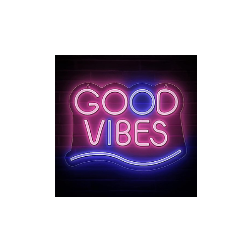 Good Vibes Neon Sign - Good Vibes Neon Lights for Bedroom, Wall, Game Room Decor - Good Vibes Led Signs with Pink & Blue Color for Party, Gift, Valentine's Day - 16.5 x 10.8-inch (Ice Blue- White)