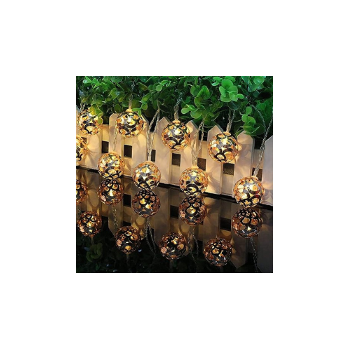 PESCA Metal Diya Ball 16 LED Orb White Wire String Light Fairy Lights for Festival Decorations - (Warm White ,Plastic ,Corded Electric ,Circular)