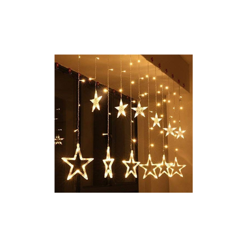 Desidiya 12 Stars 138 Led Curtain String Lights Window Curtain Lights with 8 Flashing Modes Decoration for Christmas, Wedding, Party, Home, Patio Lawn Warm White (138 Led-Star, Copper)