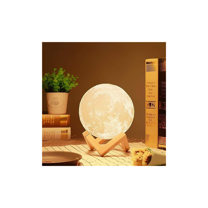 Desidiya 3D 7 Color Changing Moon Night Rechargeable Led Lamp with Stand Night Lamp for Bedroom Lights for Adults and Kids Home Room Beautiful Indoor Lighting - 15Cm, Wood Prong Base,