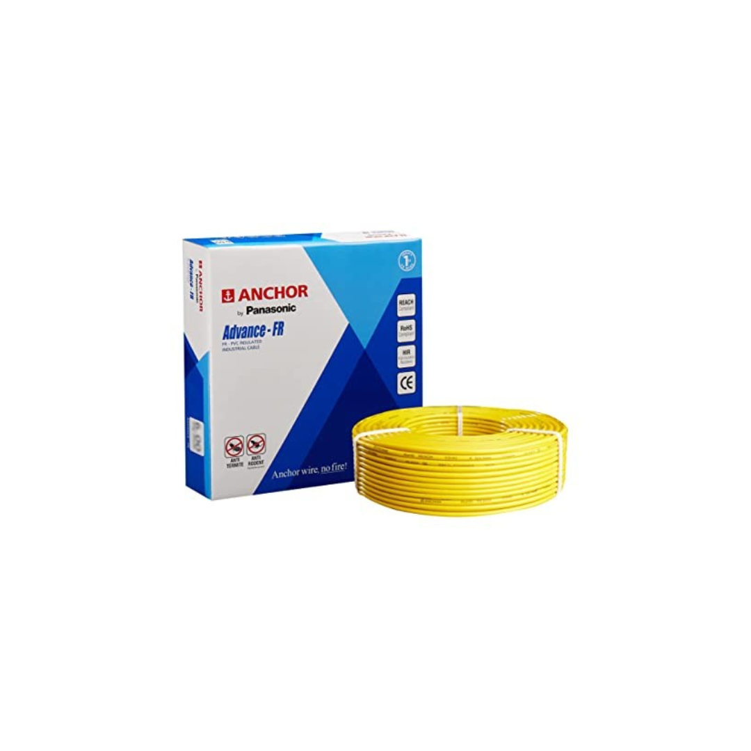 Anchor by Panasonic Advance Fire Retardant 1 Sq mm Electrical Wire | High Voltage 90 Meter Power Wire |  1100V Electrical Wire (Yellow)