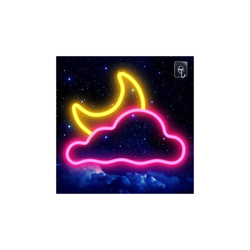 NEON Signs India Neon Sign Cloud and Moon Led Neon Light, Neon Lights Sign for Wall Decor Led Neon Signs for Bedroom Kids Room Wedding Party Decoration (Pink Yellow)