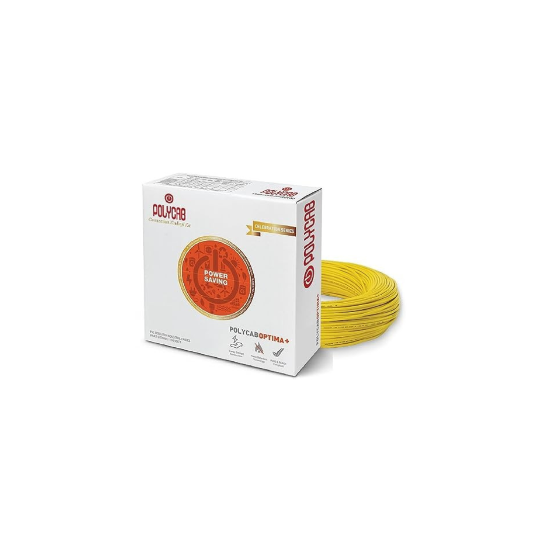 Polycab Optima Plus FR-LF 4 SQ-MM, 90 Meters PVC Insulated Copper Wire Single Core Flexible House Cable for Domestic & Industrial Connections Electric Wire (Yellow)