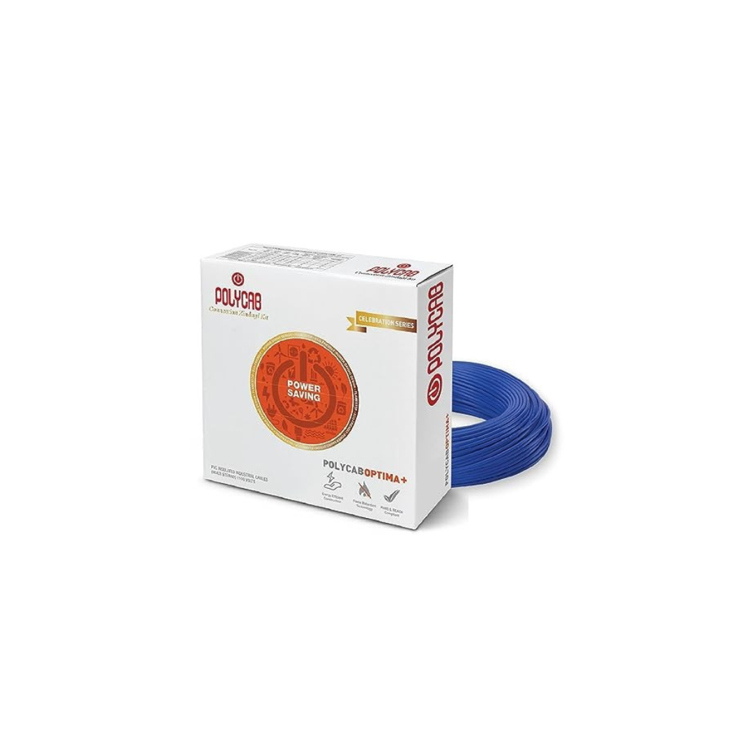 Polycab Optima Plus FR-LF 6 SQ-MM, 90 Meters PVC Insulated Copper Wire Single Core Flexible House Cable for Domestic & Industrial Connections Electric Wire (Blue)
