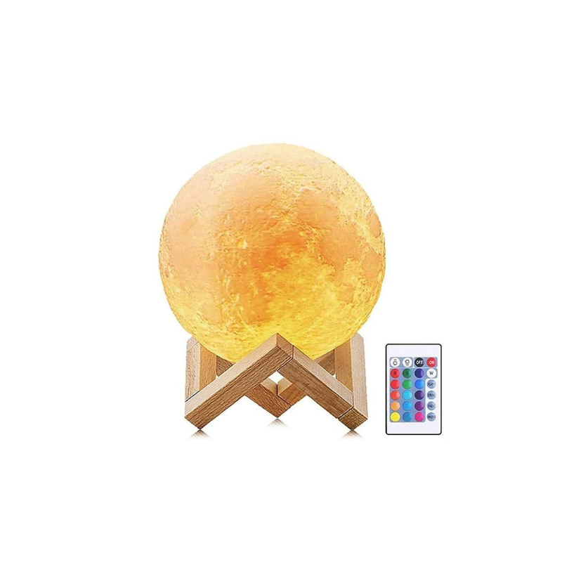 XERGY 3D Printed Rechargeable Moon Lamp with Touch Control Adjust Brightness Moon Light with Wooden Stand 3D Print Lights for Home Decoration Valentine Gift(15 cm Multi Color - 16 Colors with Remote)