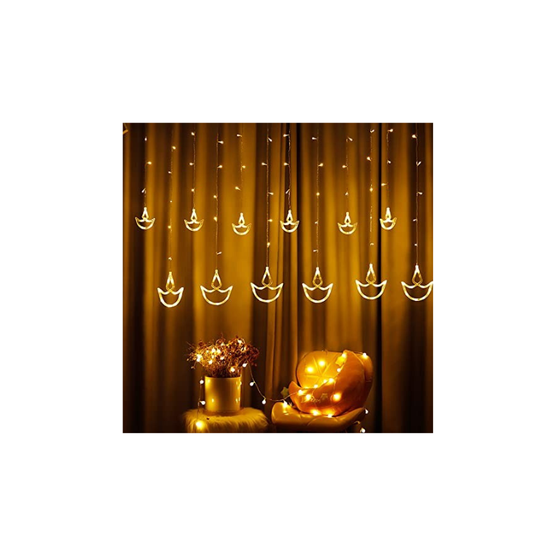 Gesto 8 Feet 12 Diyas LED Curtain String Lights Window Curtain Led Lights for Decoration with 8 Flashing Modes for Home Decoration-copper