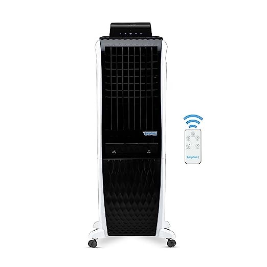 Symphony Diet 3D 30i Portable Tower Air Cooler For Home with 3-Side Honeycomb Pads i-Pure Technology and Low Power Consumption (30L, White & Black)