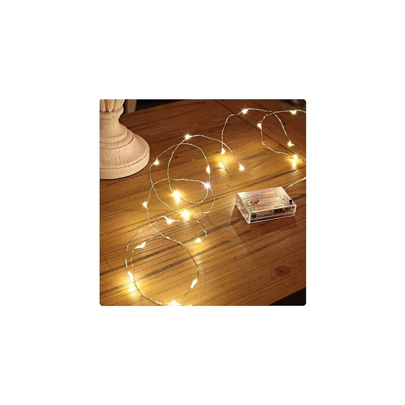PESCA 3AA Battery Powered, Waterproof, Copper Wire String Fairy Lights With 30 Leds Warm White 3 Meter, Prong Base