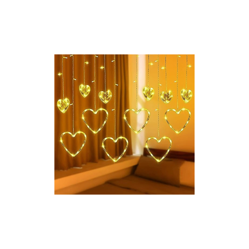 Gesto 8 Feet 12 Hearts LED Curtain String Lights Window Curtain Led Lights with 8 Flashing Modes for Home,Christmas Decoration(Copper)
