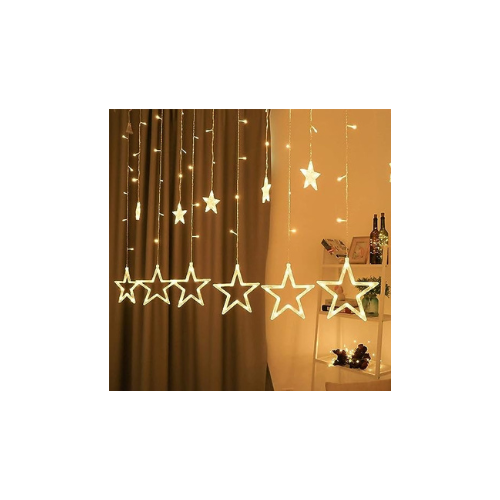 Quace 12 Stars Curtain String Lights, Window Curtain Lights with 8 Flashing Modes Decoration for Christmas, Wedding, Party, Home, Patio Lawn, Warm White - Warm White