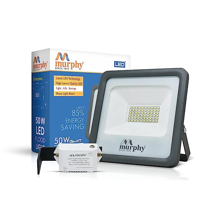 Murphy 50W Led Waterproof with Auto On/Off Day Night Light Sensor Flood Light : (Aluminium, BIS Approved)