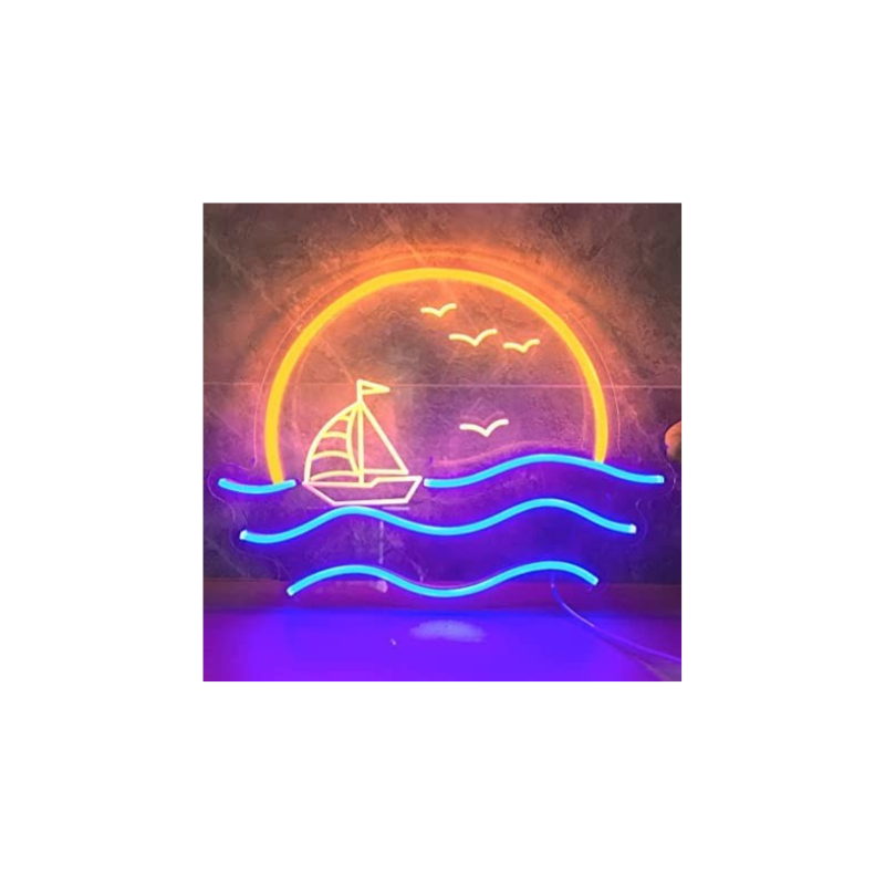 Neon Sign Sunset for Bedroom,(12x14) Sunrise & Sunset at Sea Neon Led Light Sign for Wall Decor, Sailboat Neon Sign for Living Room Bar Office, Housewarming Gift (Sunset with Sailboat)