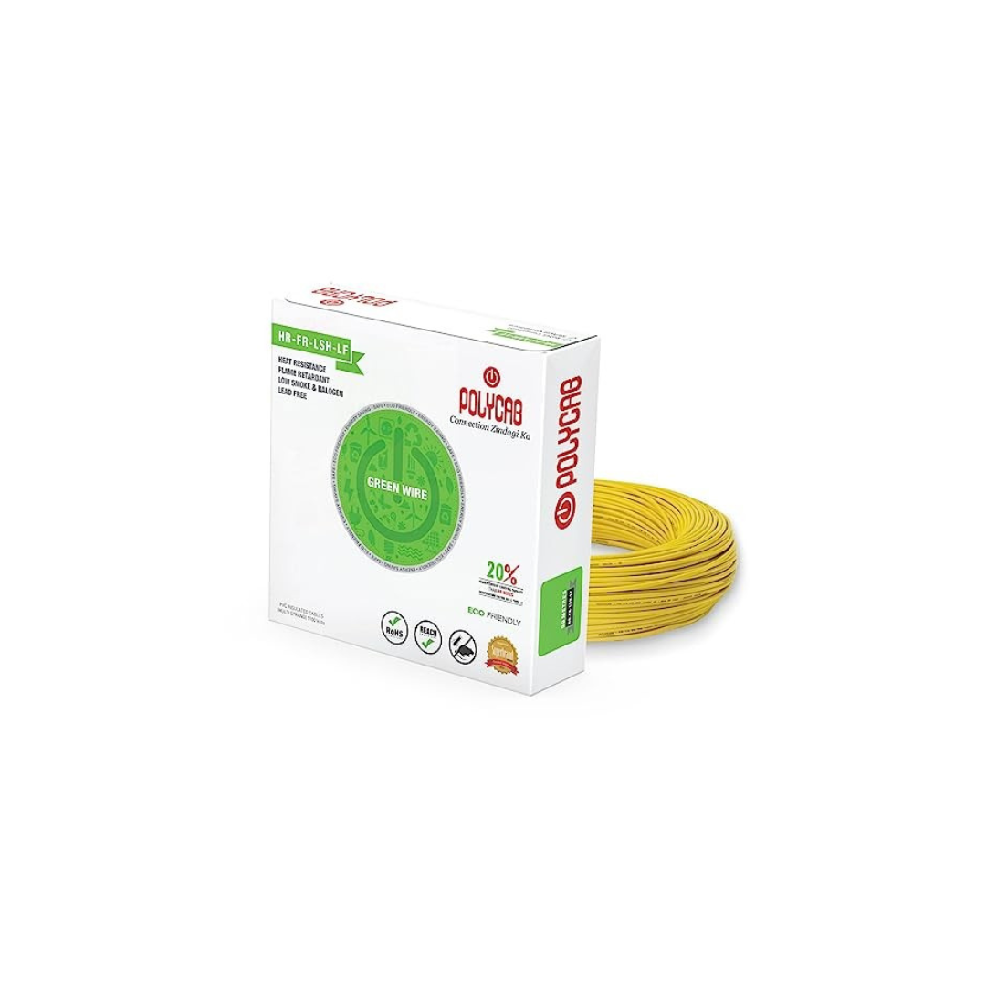 Polycab Eco-Friendly Greenwire PVC Insulated Copper Cable for Domestic & Industrial Connections Electric Wire (YELLOW, 90m, 1.5sqmm)