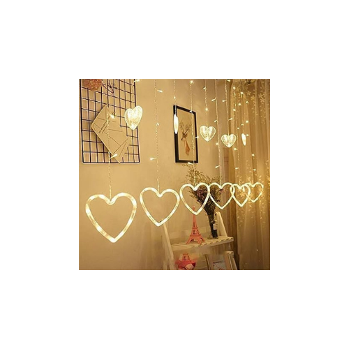 Lexton Heart Shape Curtain String Lights 6 Big Heart 6 Small Heart with 8 Flashing Modes Decoration | for Indoor & Outdoor Decorations (12 Hearts, Warm White)