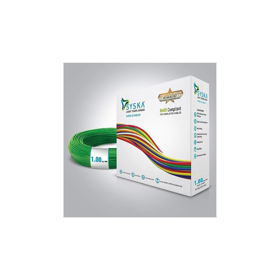 SYSKA PVC WFGN511003 FR-1 sq mm Cables (90 m, green)