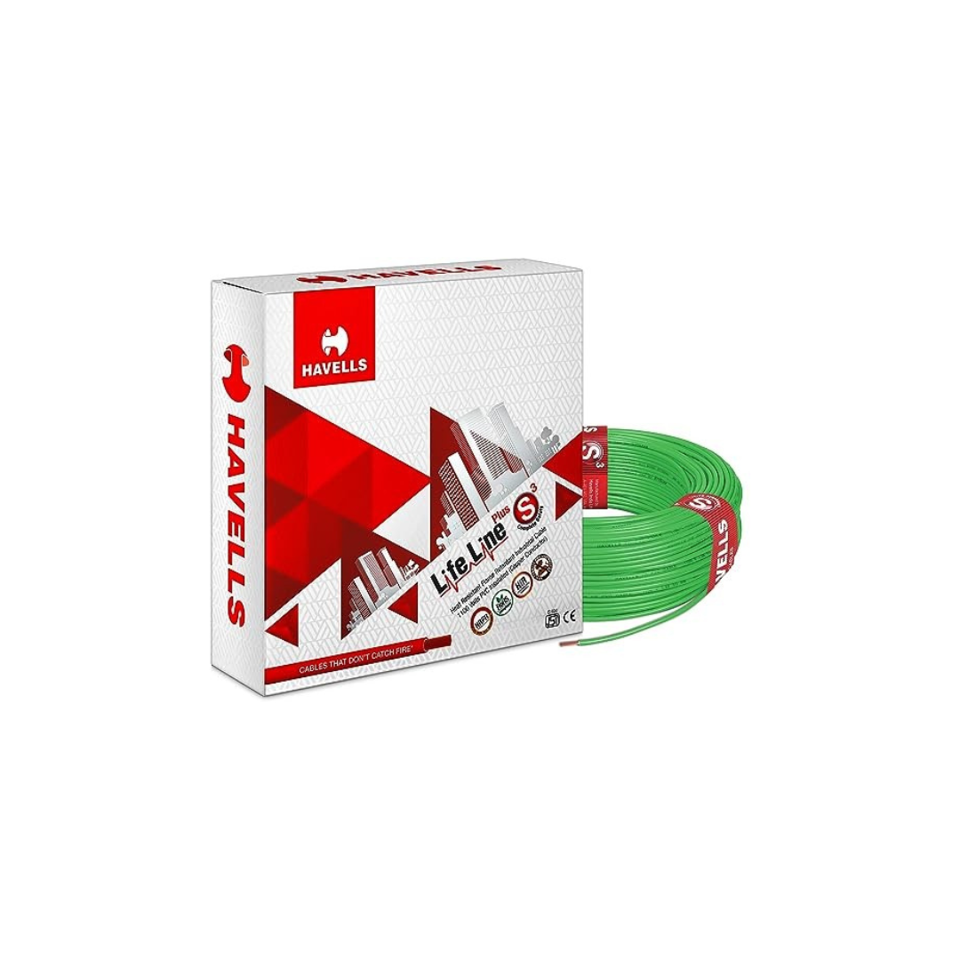 Havells Life Line Plus S3 2.5 sq mm PVC HRFR Cable (Green) (WHFFDNGL12X5)