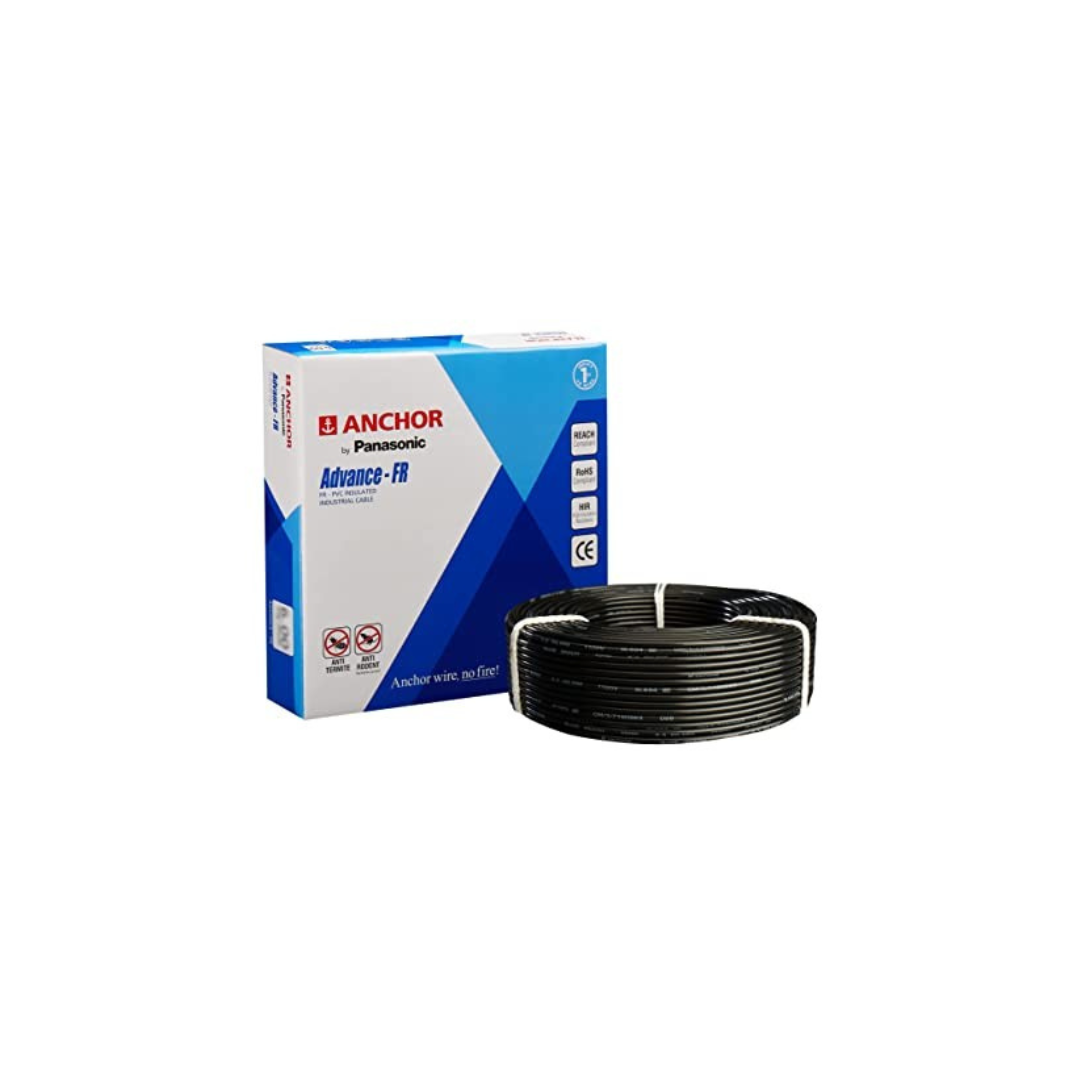 Anchor by Pansonic Advance FR Electric Wire | 6 sq mm PVC Insulated Copper Wire for Home Wiring | 90 Meter Electric Wire Cable for Industrial and Domestic Connections (Black, 27437BK)
