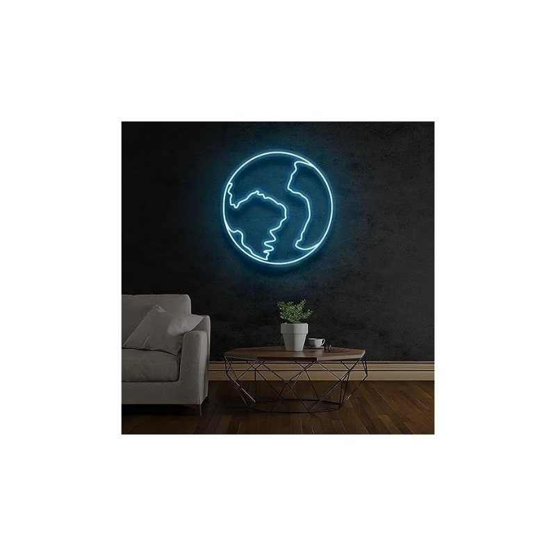 Globe Blue Neon Signs for Wall Decor, Wall Art Decor, Wedding Party Decoration,Decorative for Home Party Living Room,Bedroom, Restaurant, Bar,Pub, Drawing room (15x15inches)