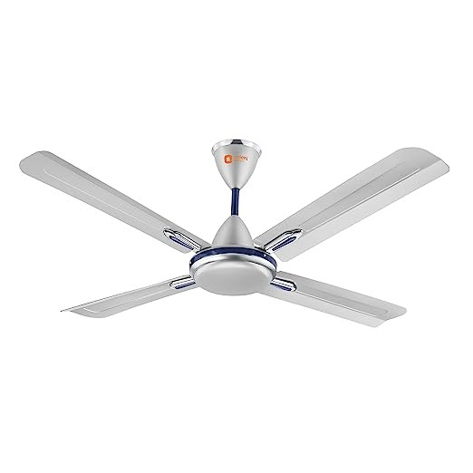 Orient Electric Quadro Ornamental 1200mm | 4 Blade, Premium BEE Star Rated Ceiling Fan (Quadro BEE rated, Silver Blue)