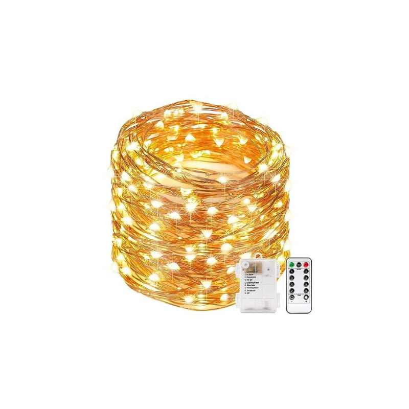 Xergy 10M 100 Led String Fairy Light Powered by Battery Box And Remote , 8 Mode Functions Copper Wire Lights with battery for Home Decoration Valentine Birthday lights for home decoration Festival ric
