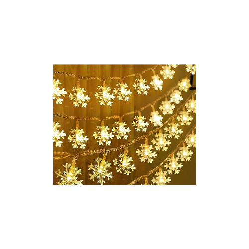 Gesto Snow Flake Serial String Lights,18 Feet 14 Led Flakes AC Powered Light, Waterproof Fairy Crystal Lights for Home Decoration,Diwali,Christmas(Warm White)