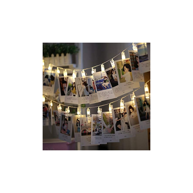 Gesto Photo Clip String Light - 16 Clips for Pictures, Photo Lights with 10 Clear Clips for Dorm Bedroom Wall | Wedding Décor